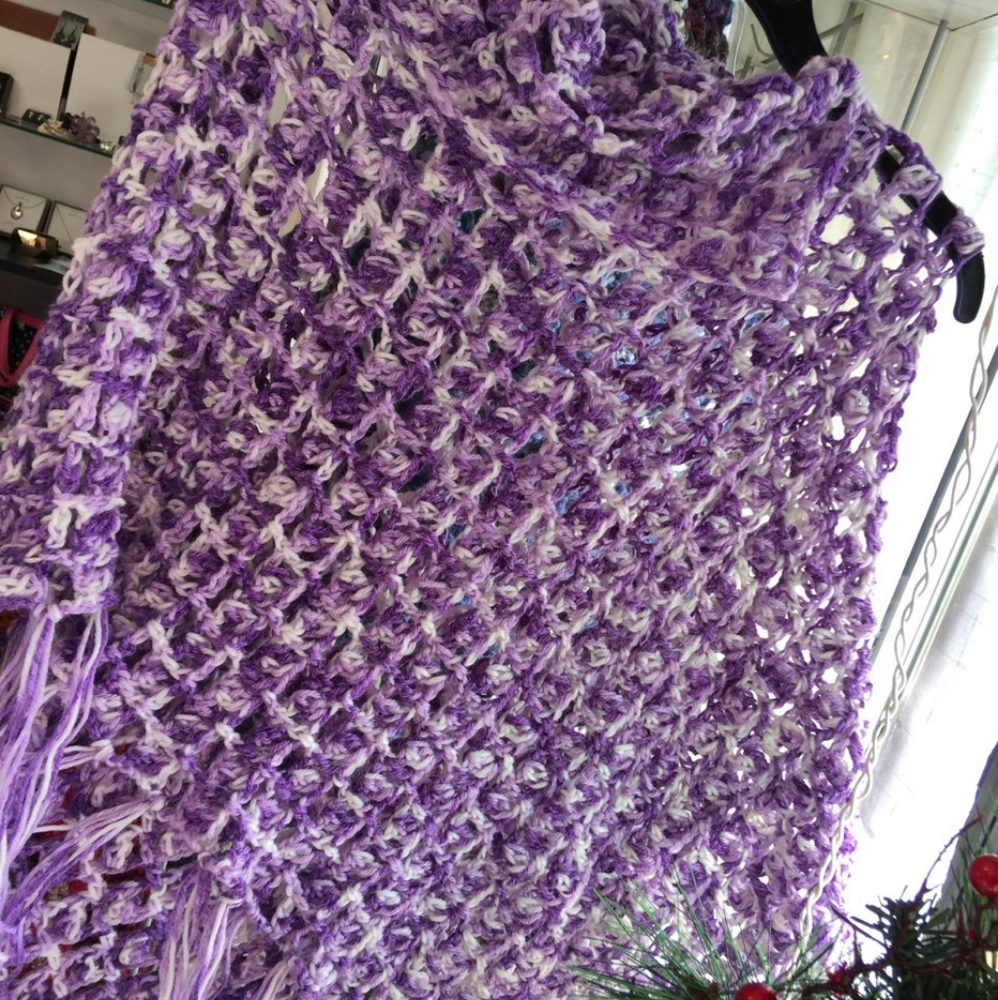 Purple and white shawl handmade crochet